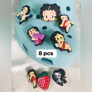 Betty Boop 8 pcs Cute Girls Decorative Charms For Clogs Sandals Bubble Slides
